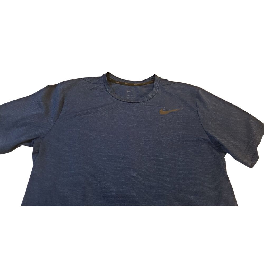 Nike Dri‎ Fit T Shirt Mens Blue Large Gold Swoosh Sports Lightweight Workout